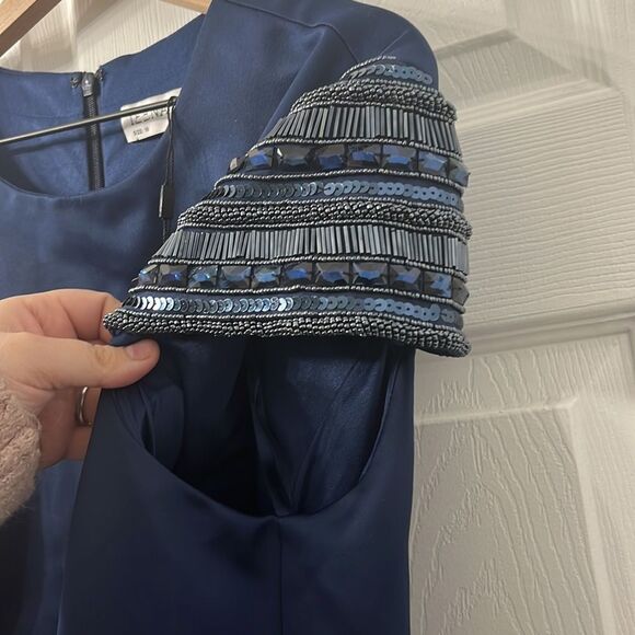 NWT Mac Duggal Women's Ieena High Neck Cap Sleeve Tea Length Dress sz 18 - Picture 7 of 10